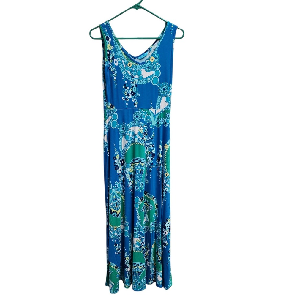 Tori Richard Honolulu Dress Womens Small Blue Green Floral Maxi Sleeveless